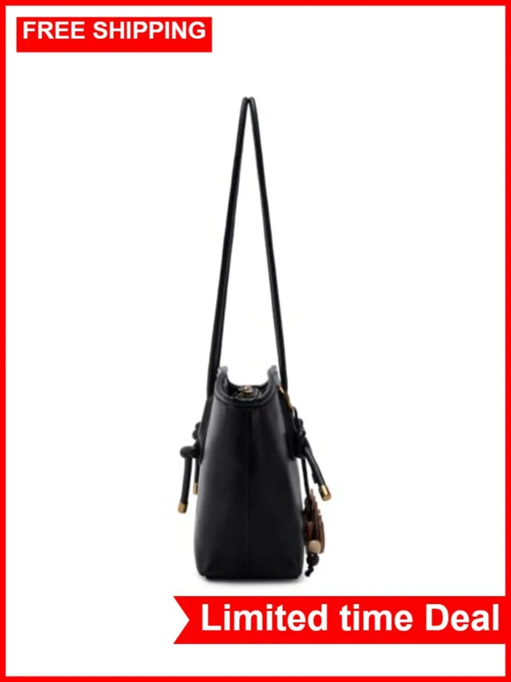 Faux Leather Hobo Handbag with Pendant, Vintage Shoulder Bag